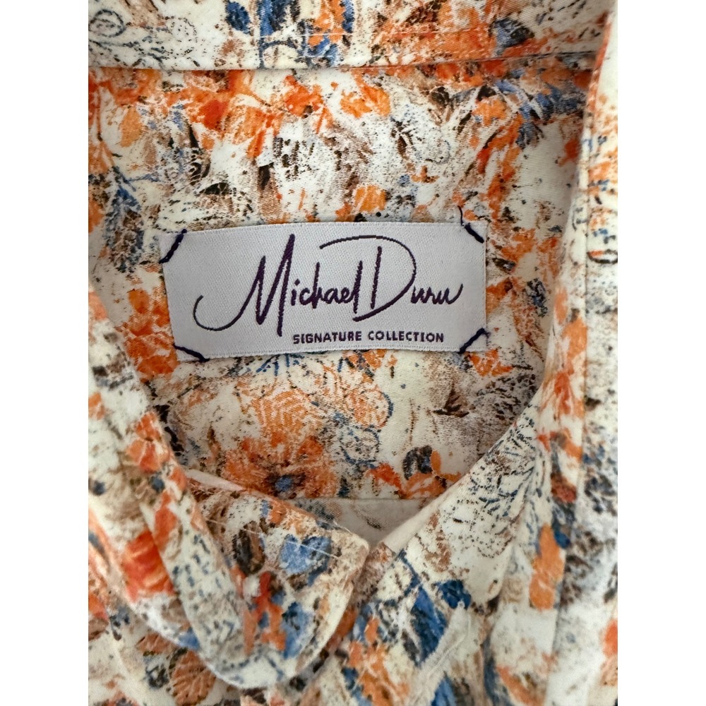 Michael Duru Designer Men Slim Fit Floral Abstract Shirt Orange Blue Sze Medium - Picture 2 of 7